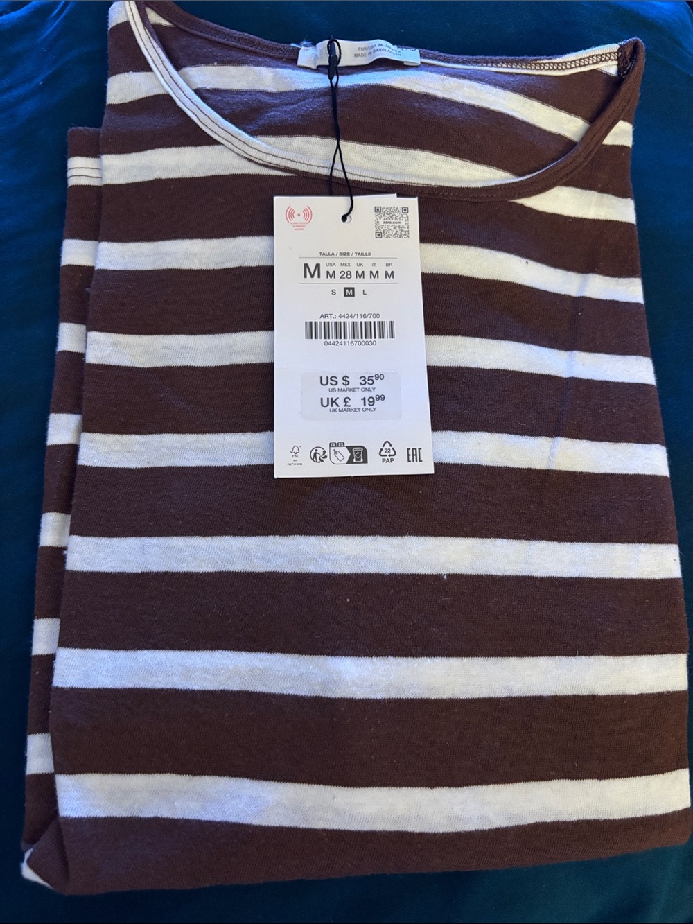Zara Brown & White Striped Long Sleeve Tee
